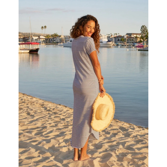 New Frank & Eileen French Striped Maxi Dress, White/Navy S - Picture 2 of 4